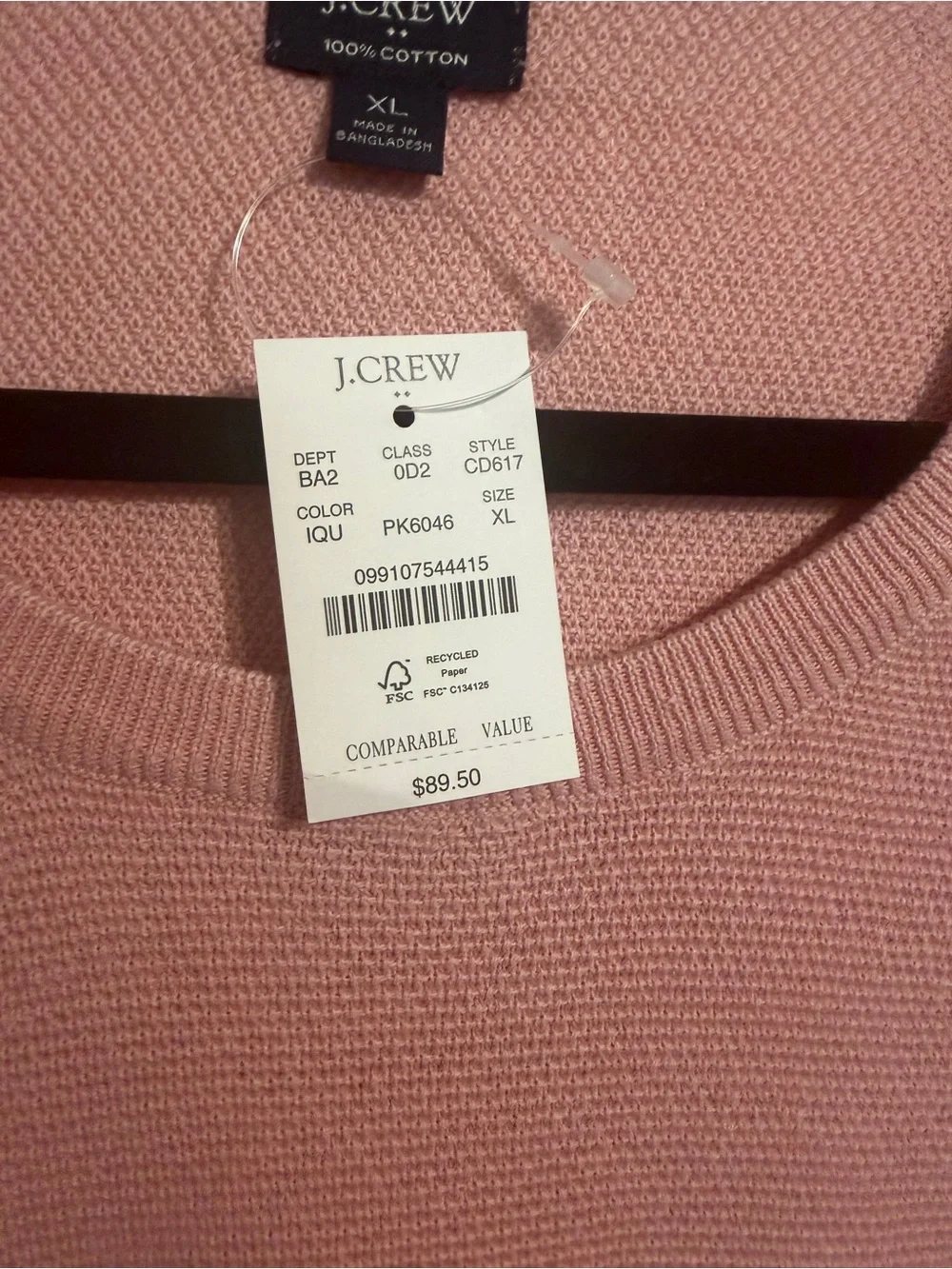 J. Crew Men's Pink Waffle Knit Crewneck Sweater